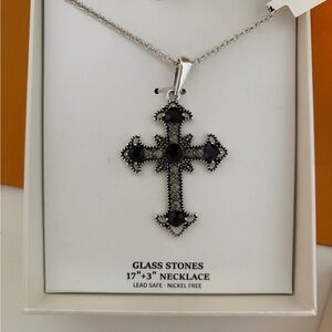 Piper K Black Glass Stone Cross Necklace